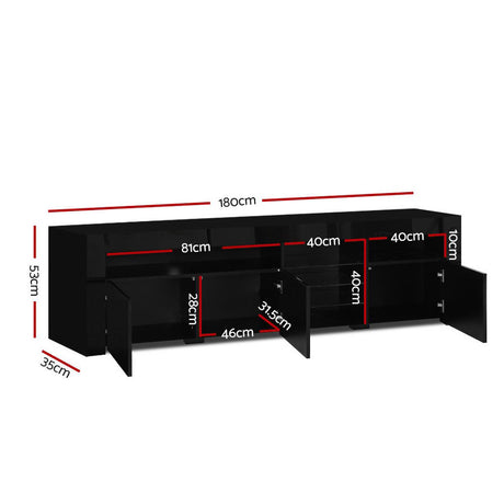 Artiss Bobi 180cm LED TV Cabinet — Black with RGB Lighting — Allure Home Collections