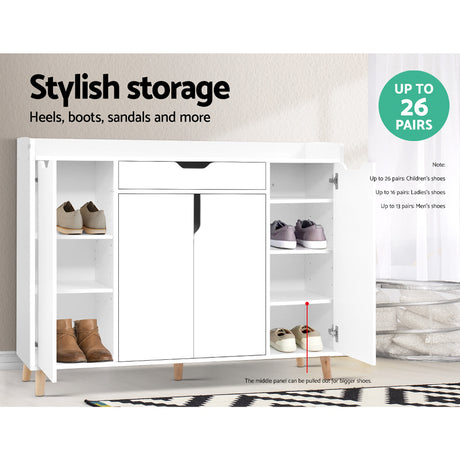 Artiss CISSY 26-Pair Adjustable White Shoe Rack Cabinet — Melamine Finish — Allure Home Collections
