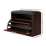 Artiss KYLA Walnut Shoe Rack Bench — 15 Pairs, PU Leather Upholstery — Allure Home Collections