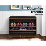 Artiss KYLA Walnut Shoe Rack Bench — 15 Pairs, PU Leather Upholstery — Allure Home Collections