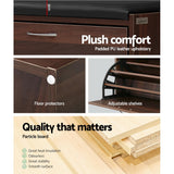Artiss KYLA Walnut Shoe Rack Bench — 15 Pairs, PU Leather Upholstery — Allure Home Collections