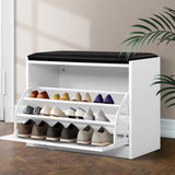 Artiss KYLA White Shoe Rack Cabinet Bench — 15 Pairs, PU Leather Seat — Allure Home Collections