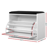 Artiss KYLA White Shoe Rack Cabinet Bench — 15 Pairs, PU Leather Seat — Allure Home Collections