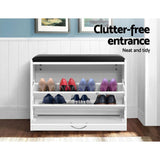 Artiss KYLA White Shoe Rack Cabinet Bench — 15 Pairs, PU Leather Seat — Allure Home Collections
