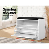 Artiss KYLA White Shoe Rack Cabinet Bench — 15 Pairs, PU Leather Seat — Allure Home Collections