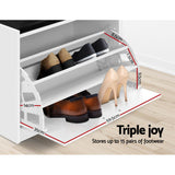Artiss KYLA White Shoe Rack Cabinet Bench — 15 Pairs, PU Leather Seat — Allure Home Collections