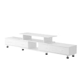 Bicheno white extendable three in one entertainment unit with four drawers in a modern living room
