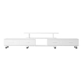 Bicheno white extendable three in one entertainment unit with four drawers in a modern living room
