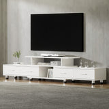 Bicheno white extendable three in one entertainment unit with four drawers in a modern living room