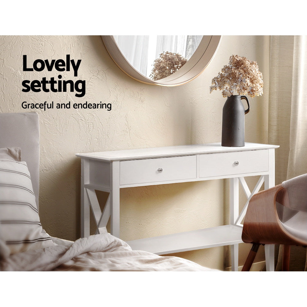 Artiss White Console Table with 2 Drawers — 100cm, Contemporary Hallway Table — Allure Home Collections