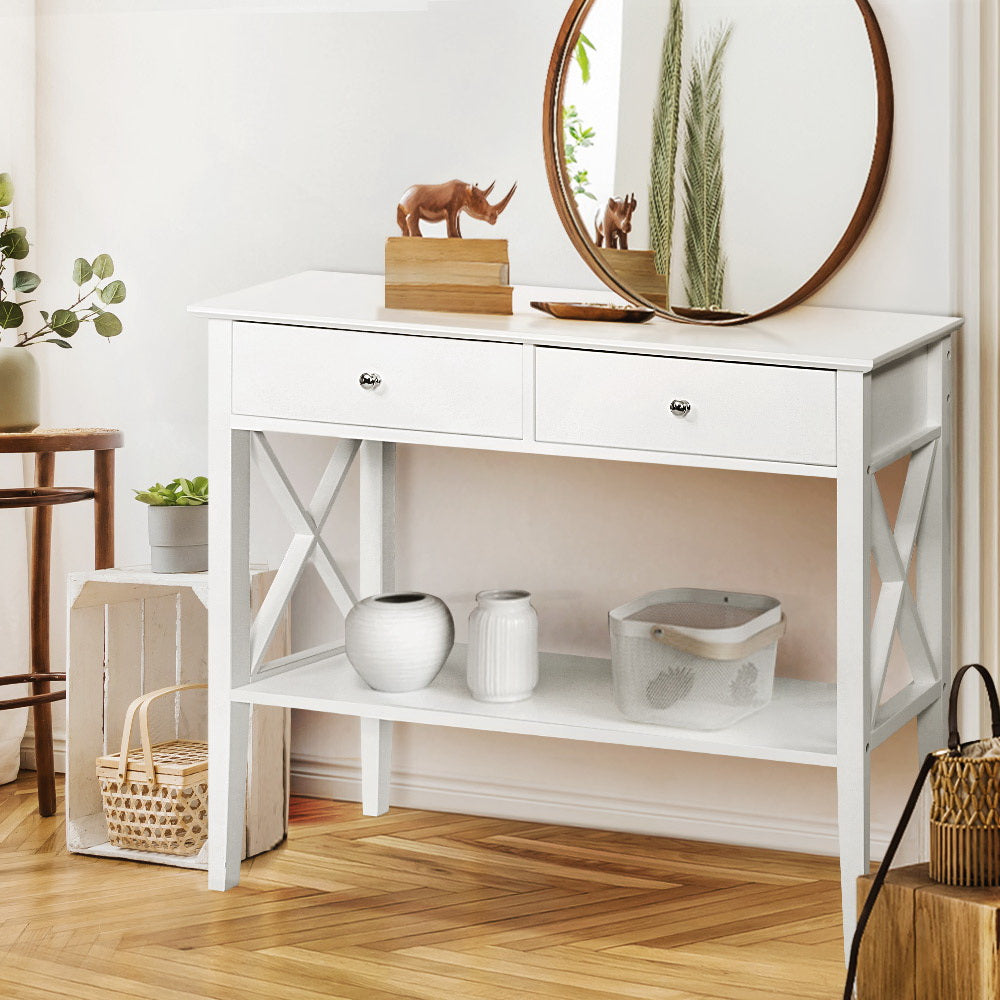 Artiss White Console Table with 2 Drawers — 100cm, Contemporary Hallway Table — Allure Home Collections