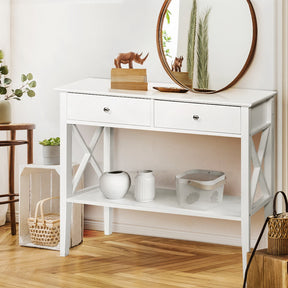 Randers 100cm white console table with two drawers in a hallway entryway