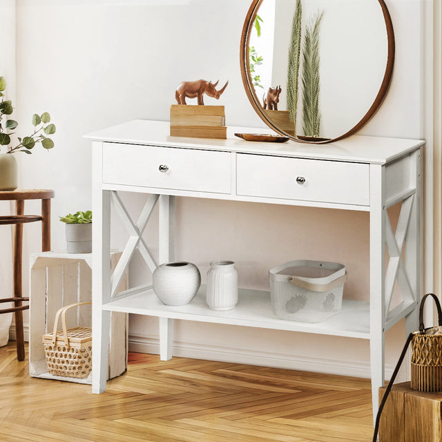 Artiss White Console Table with 2 Drawers — 100cm, Contemporary Hallway Table — Allure Home Collections
