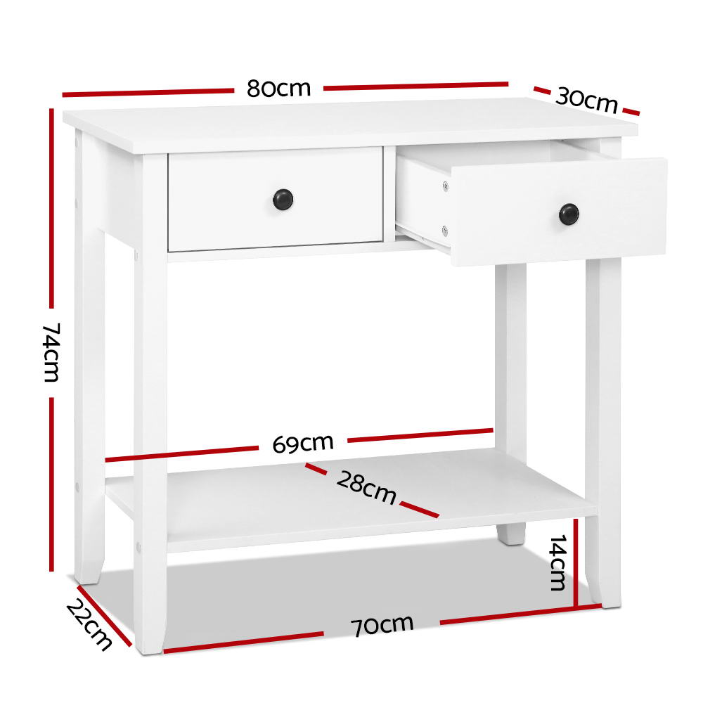Artiss White Console Table with 2 Drawers — 80cm, Compact Hallway and Entryway — Allure Home Collections