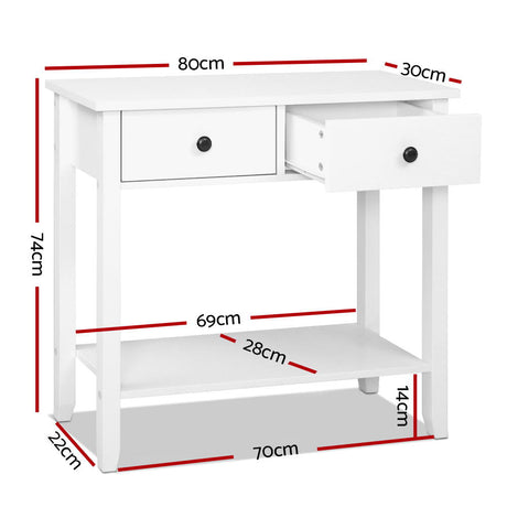 Artiss White Console Table with 2 Drawers — 80cm, Compact Hallway and Entryway — Allure Home Collections