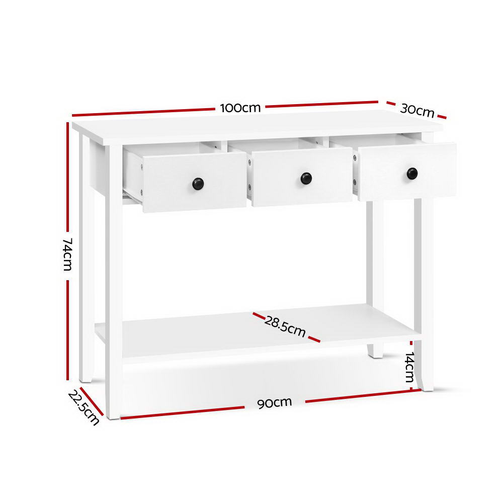 Artiss White Console Table with 3 Drawers — 100cm, Contemporary Elegance — Allure Home Collections
