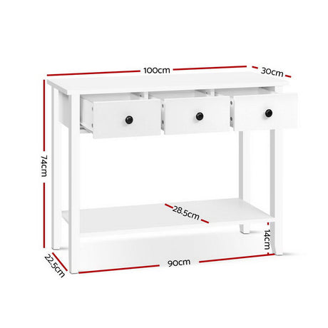 Artiss White Console Table with 3 Drawers — 100cm, Contemporary Elegance — Allure Home Collections