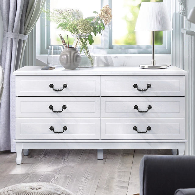 Artiss KUBI 6-Drawer French Provincial Chest of Drawers in White — Allure Home Collections
