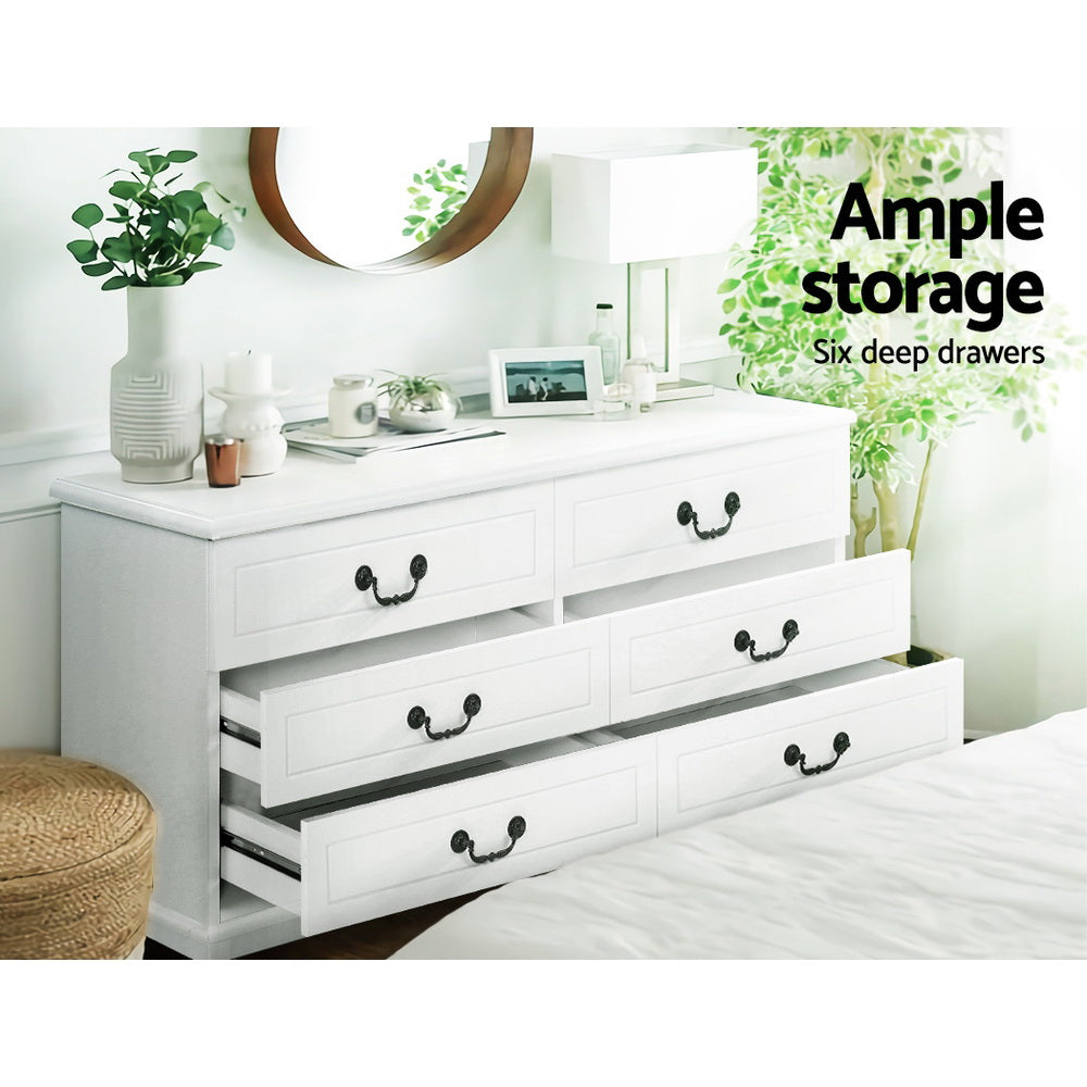 Artiss KUBI 6-Drawer French Provincial Chest of Drawers in White — Allure Home Collections