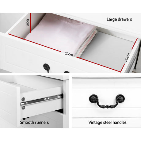 Artiss KUBI 6-Drawer French Provincial Chest of Drawers in White — Allure Home Collections
