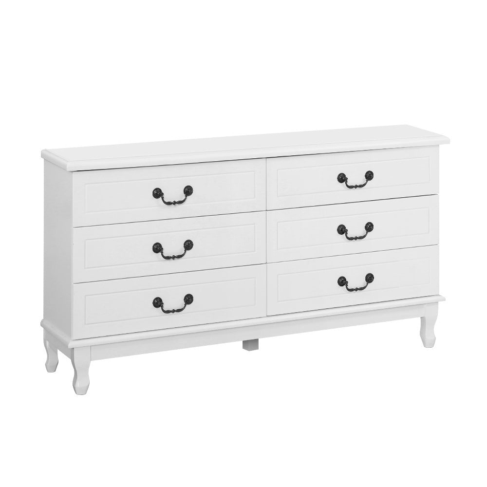 Artiss KUBI 6-Drawer French Provincial Chest of Drawers in White — Allure Home Collections