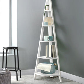 Whitby white 5 tier corner ladder bookshelf
