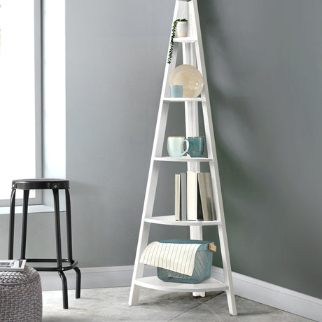 Artiss 5-Tier Corner Bookshelf - CANE White