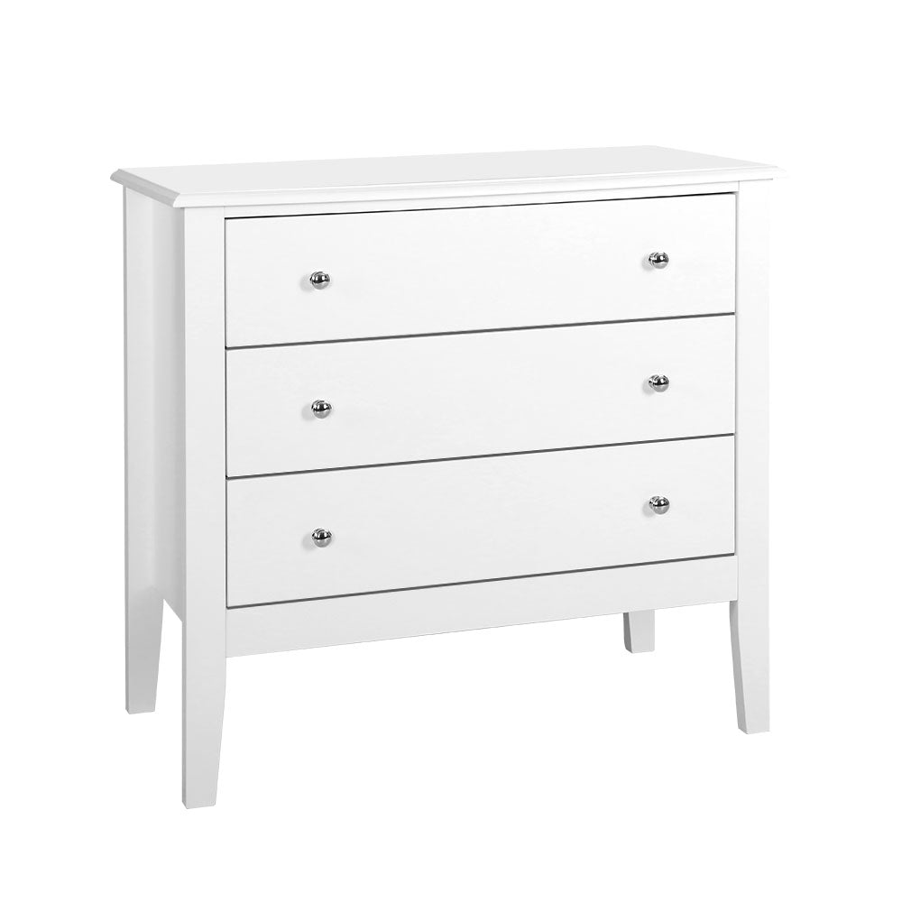 Artiss BRITTANY 3-Drawer Chest of Drawers in White — Provincial Charm — Allure Home Collections