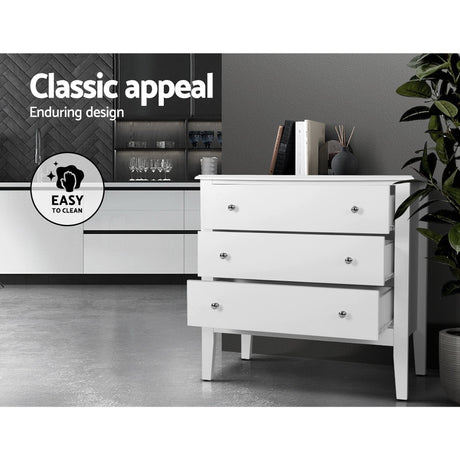 Artiss BRITTANY 3-Drawer Chest of Drawers in White — Provincial Charm — Allure Home Collections