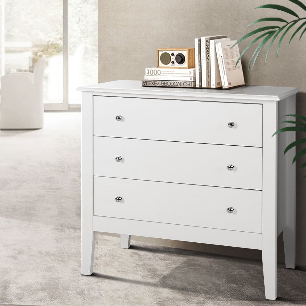 Artiss BRITTANY 3-Drawer Chest of Drawers in White — Provincial Charm — Allure Home Collections