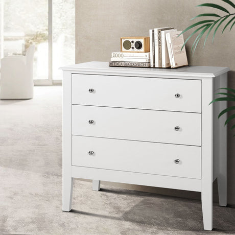 Artiss BRITTANY 3-Drawer Chest of Drawers in White — Provincial Charm — Allure Home Collections