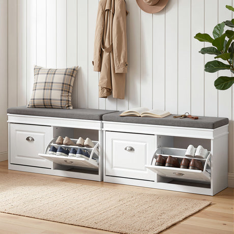 Nerrin Nerrin Flip Drawer Shoe Bench, White 2pcs