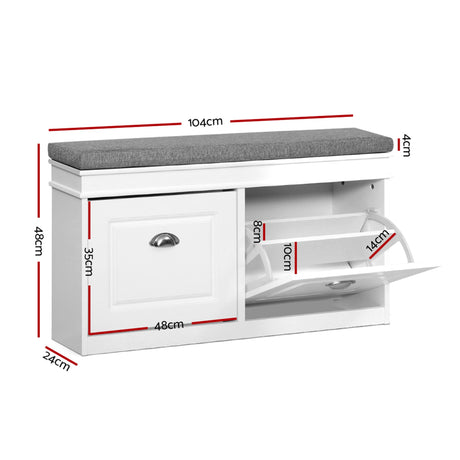 Nerrin Nerrin Flip Drawer Shoe Bench, White 2pcs