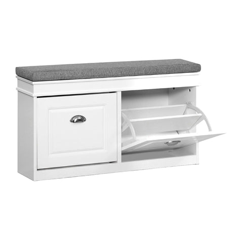 Nerrin Nerrin Flip Drawer Shoe Bench, White 2pcs