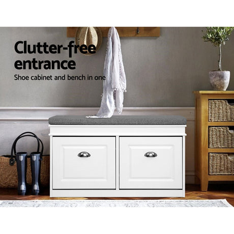 Nerrin Nerrin Flip Drawer Shoe Bench, White 2pcs