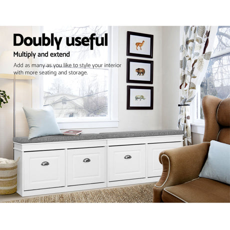 Nerrin Nerrin Flip Drawer Shoe Bench, White 2pcs