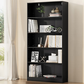 Malmesbury black 5 tier bookshelf in a modern interior