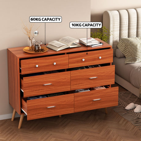 Walnut 6-Drawer Chest of Drawers Cabinet