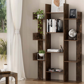 Frome walnut tree shaped bookshelf displaying books and plants