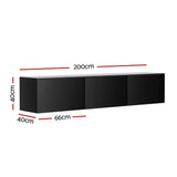 Artiss 200cm Floating High-Gloss Black TV Unit — 3 Cabinets Wall-Mounted — Allure Home Collections