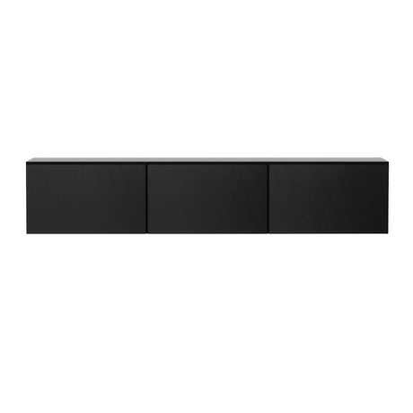 Burnie 200cm black high gloss floating wall mounted entertainment unit in a modern living room