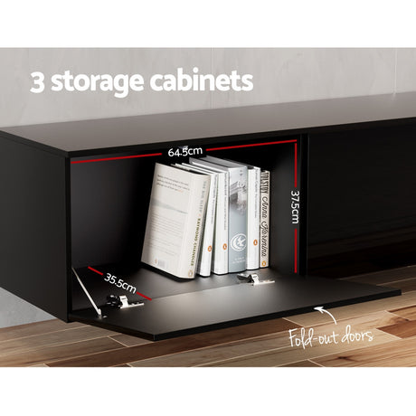 Artiss 200cm Floating High-Gloss Black TV Unit — 3 Cabinets Wall-Mounted — Allure Home Collections