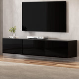 Artiss 200cm Floating High-Gloss Black TV Unit — 3 Cabinets Wall-Mounted — Allure Home Collections