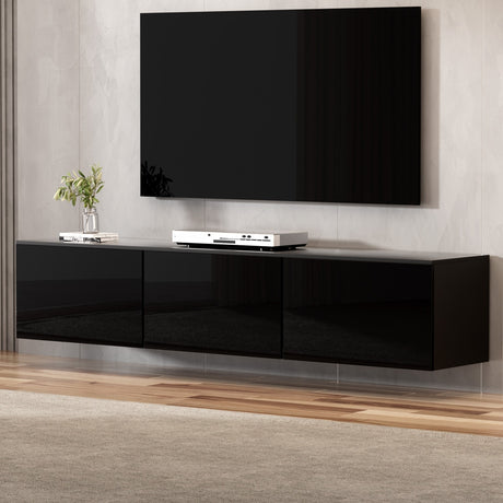 Artiss 200cm Floating High-Gloss Black TV Unit — 3 Cabinets Wall-Mounted — Allure Home Collections