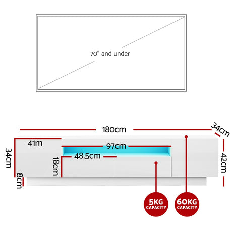 Artiss 180cm RGB LED TV Unit with Drawers and Cabinets — White — Allure Home Collections