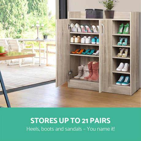 Artiss CLAIR 21-Pair Adjustable Shoe Rack Cabinet — Two Doors, Side Shelves — Allure Home Collections