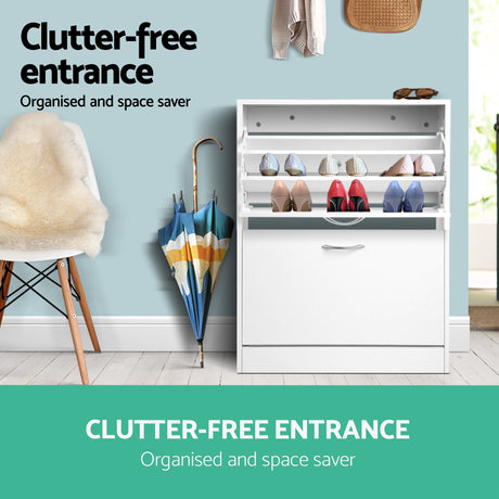 Dunkeld Flip Drawer Shoe Cabinet, White 2pcs image 4