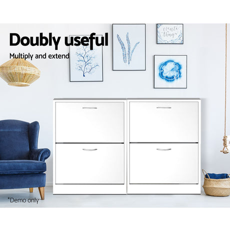 Dunkeld Flip Drawer Shoe Cabinet, White 2pcs image 6
