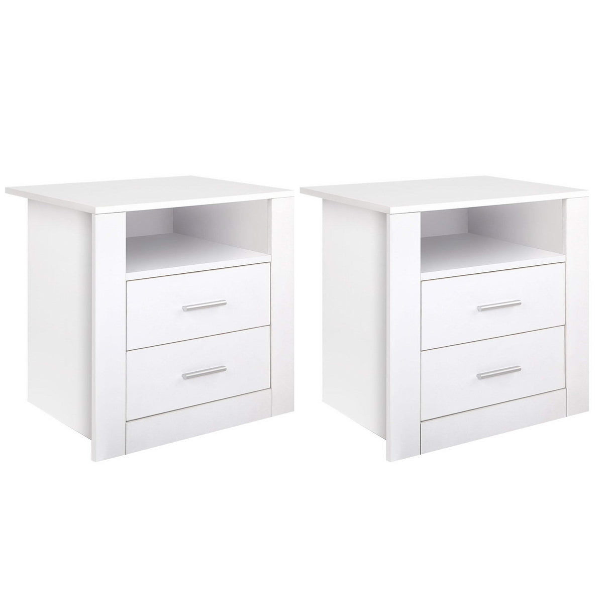 Pottsville Beach 2 Drawer Shelf Bedside Table, White 2pcs