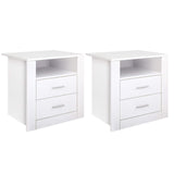 Pottsville Beach 2 Drawer Shelf Bedside Table, White 2pcs